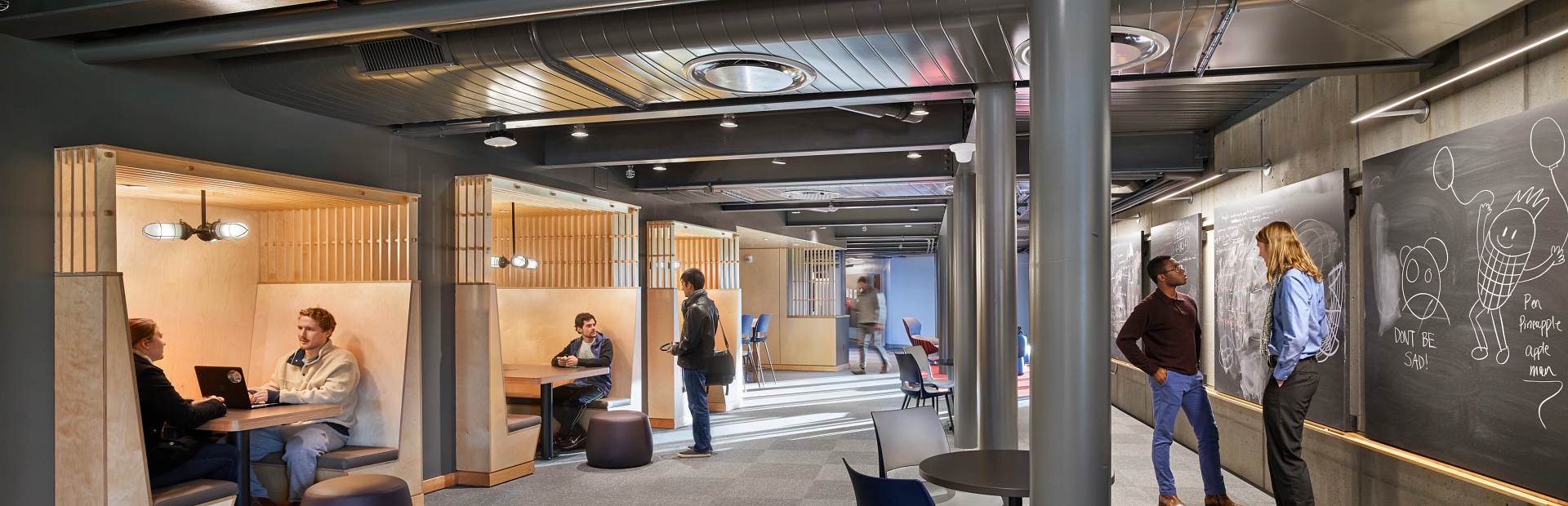 Doni Guest Chairs in a third space; adaptable and sleek seating in a lounge space at Swarthmore College